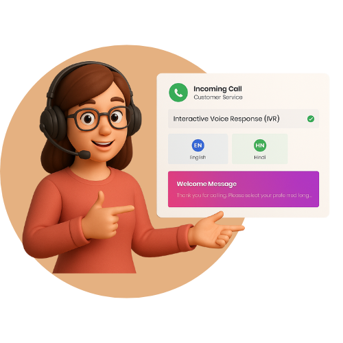 Call center agent showing IVR calling software interface.